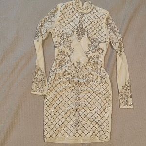 Long sleeve fancy shirt dress with gold jewels